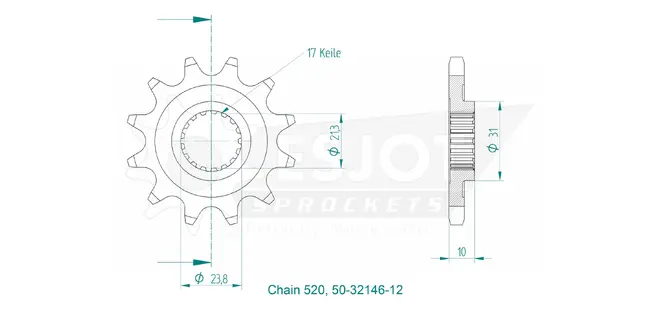 Produktzeichnung Ritzel 50-32146-12
