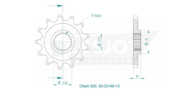 Produktzeichnung Ritzel 50-32146-13
