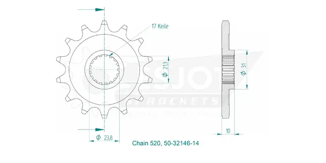 Produktzeichnung Ritzel 50-32146-14
