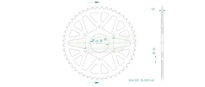 Produktzeichnung Kettenrad 50-32147-48