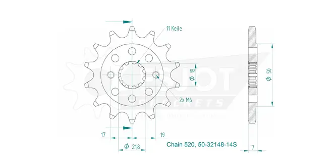 Produktzeichnung Ritzel 50-32148-14S