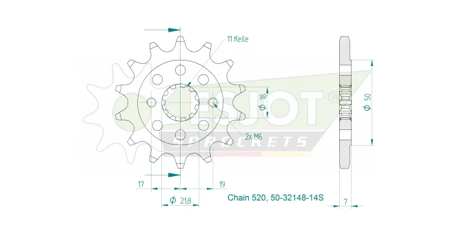 Produktzeichnung Ritzel 50-32148-14S