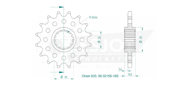 Produktzeichnung Ritzel 50-32155-16S