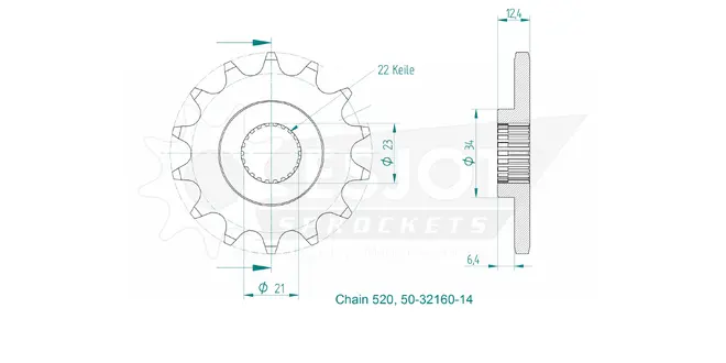 Produktzeichnung Ritzel 50-32160-14