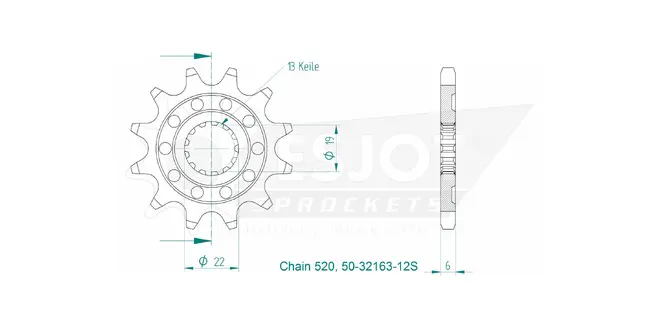 Produktzeichnung Ritzel 50-32163-12S