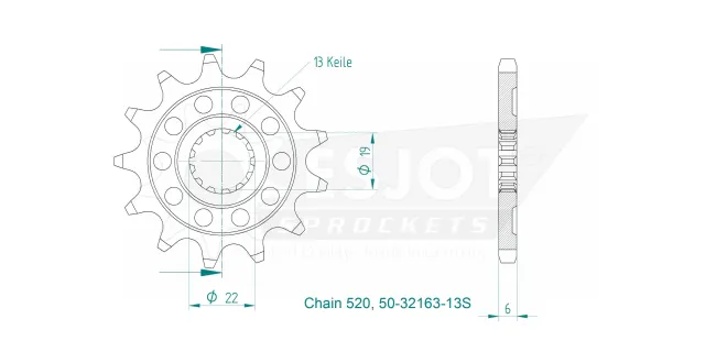 Produktzeichnung Ritzel 50-32163-13S