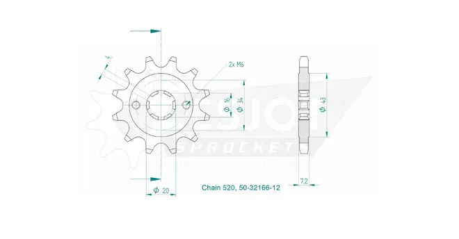 Produktzeichnung Ritzel 50-32166-12