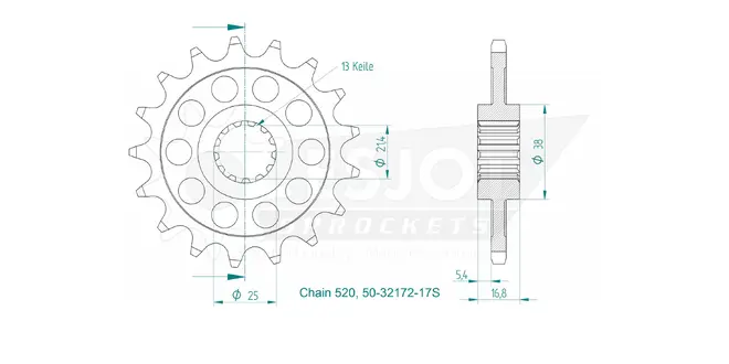 Produktzeichnung Ritzel 50-32172-17S