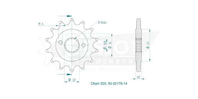 Produktzeichnung Ritzel 50-32179-14