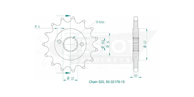 Produktzeichnung Ritzel 50-32179-15