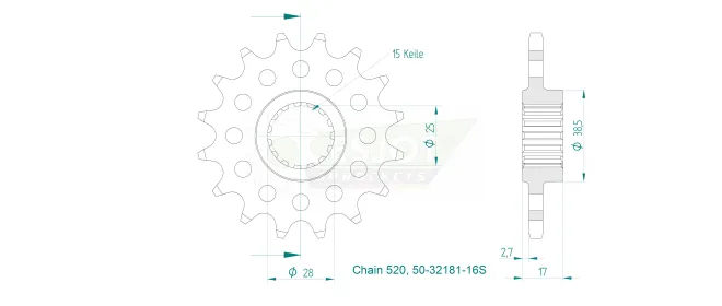 Produktzeichnung Ritzel 50-32181-16S
