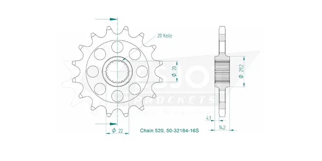 Produktzeichnung Ritzel 50-32184-16S