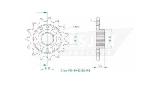 Produktzeichnung Ritzel 50-32192-15S