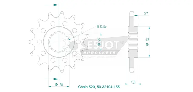 Produktzeichnung Ritzel 50-32194-15S