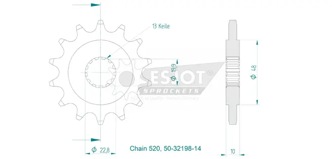 Produktzeichnung Ritzel 50-32198-14