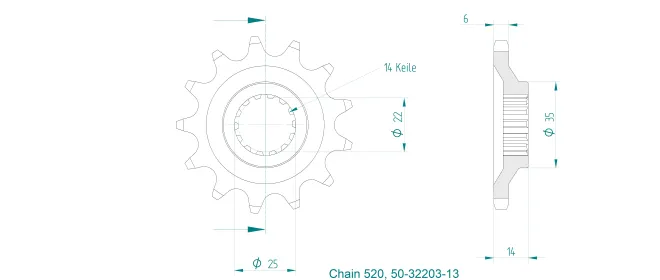 Produktzeichnung Ritzel 50-32203-13