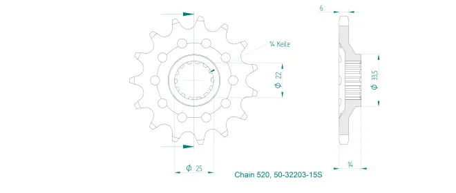 Produktzeichnung Ritzel 50-32203-15S