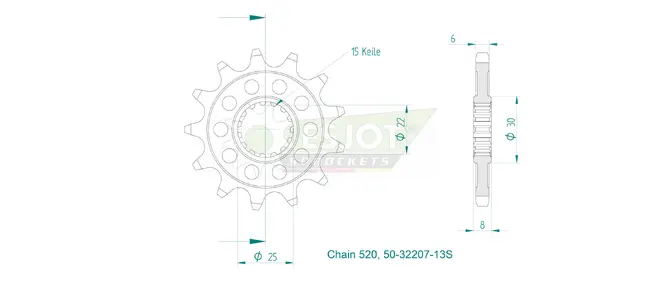 Produktzeichnung Ritzel 50-32207-13S