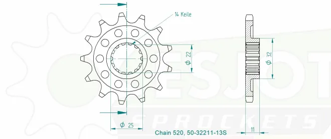 Produktzeichnung Ritzel 50-32211-13S