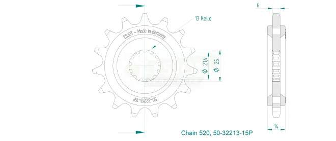 Produktzeichnung Ritzel 50-32213-15P