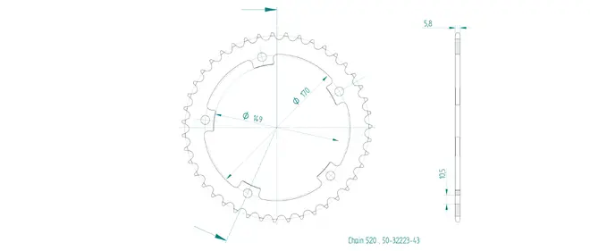 Produktzeichnung Kettenrad 50-32223-43
