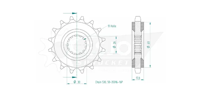 Produktzeichnung Ritzel 50-35016-16P