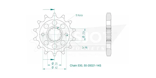 Produktzeichnung Ritzel 50-35021-14S