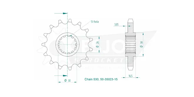 Produktzeichnung Ritzel 50-35023-15