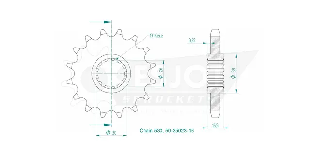 Produktzeichnung Ritzel 50-35023-16