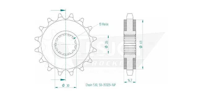 Produktzeichnung Ritzel 50-35023-16P