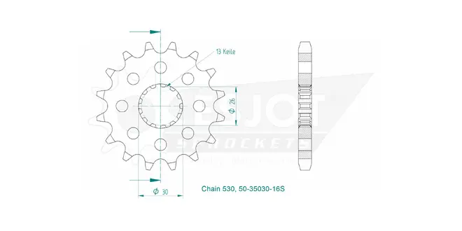 Produktzeichnung Ritzel 50-35030-16S