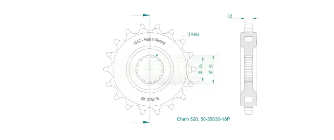 Produktzeichnung Ritzel 50-35030-18P
