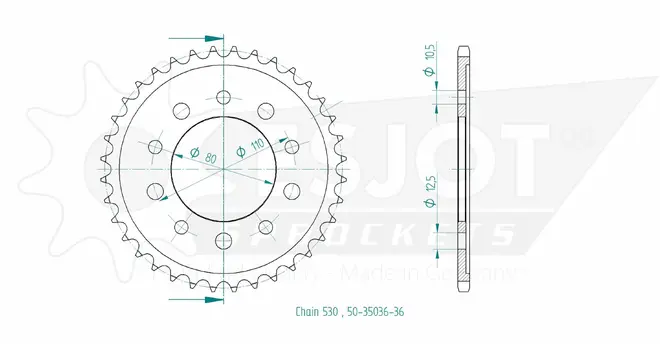 Produktzeichnung Kettenrad 50-35036-36