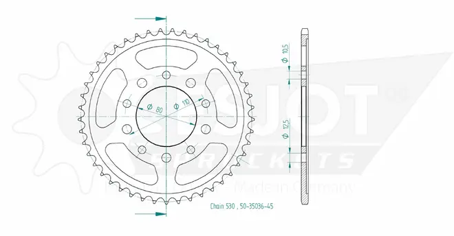 Produktzeichnung Kettenrad 50-35036-45