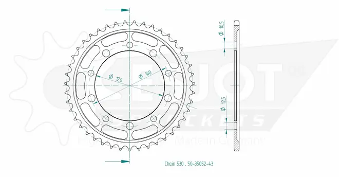 Produktzeichnung Kettenrad 50-35052-43