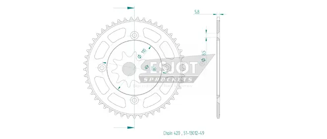 Produktzeichnung Kettenrad 51-13012-49