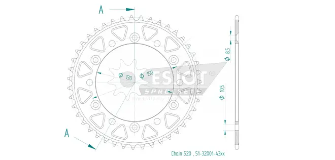 Produktzeichnung Kettenrad 51-32001-43