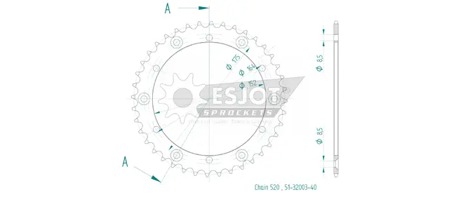Produktzeichnung Kettenrad 51-32003-40