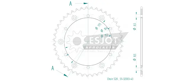 Produktzeichnung Kettenrad 51-32003-43