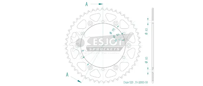 Produktzeichnung Kettenrad 51-32003-50