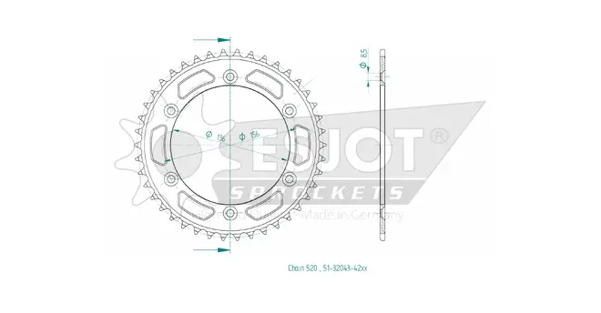 Produktzeichnung Kettenrad 51-32043-42