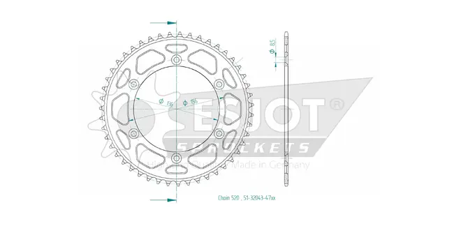 Produktzeichnung Kettenrad 51-32043-47