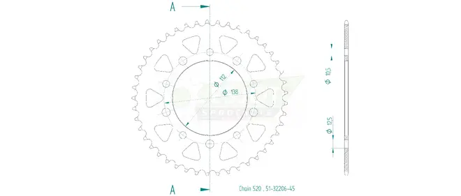 Produktzeichnung Kettenrad 51-32206-45