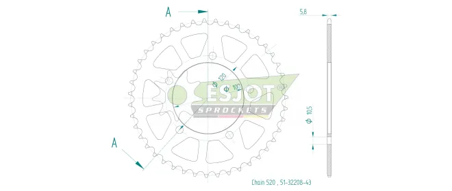 Produktzeichnung Kettenrad 51-32208-43
